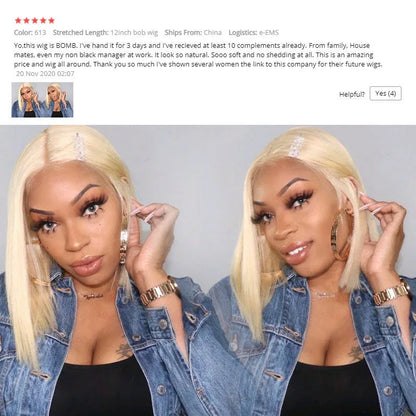 613 Blonde Bob Wig (Short, Straight Human Hair for Women) - Shello's Creative Boutique