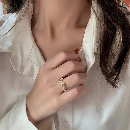 Bamboo Zirconia Open Ring - Shello's Creative Boutique