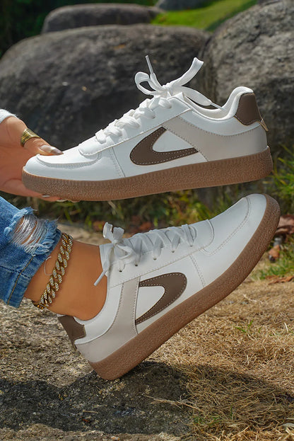 Coffee PU Leather Sneakers - Lace-Up Casual Trainers - Shello's Creative Boutique