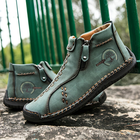 KEZZLY Men's Vintage Zipper Boots - Round Toe Short Ankle Boots with Rubber Sole, All-Season Casual & Sporty Shoes for Outdoor Activities Shello's Creative Boutique