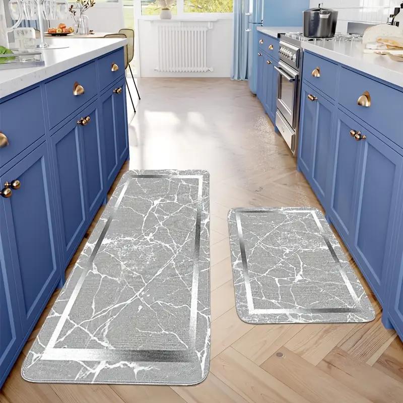 2/3 Piece Marble Design Kitchen Mat Set - Non-Slip Machine Washable Flannel Rugs with Rubber Backing - Shello's Creative Boutique