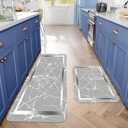 2/3 Piece Marble Design Kitchen Mat Set - Non-Slip Machine Washable Flannel Rugs with Rubber Backing - Shello's Creative Boutique