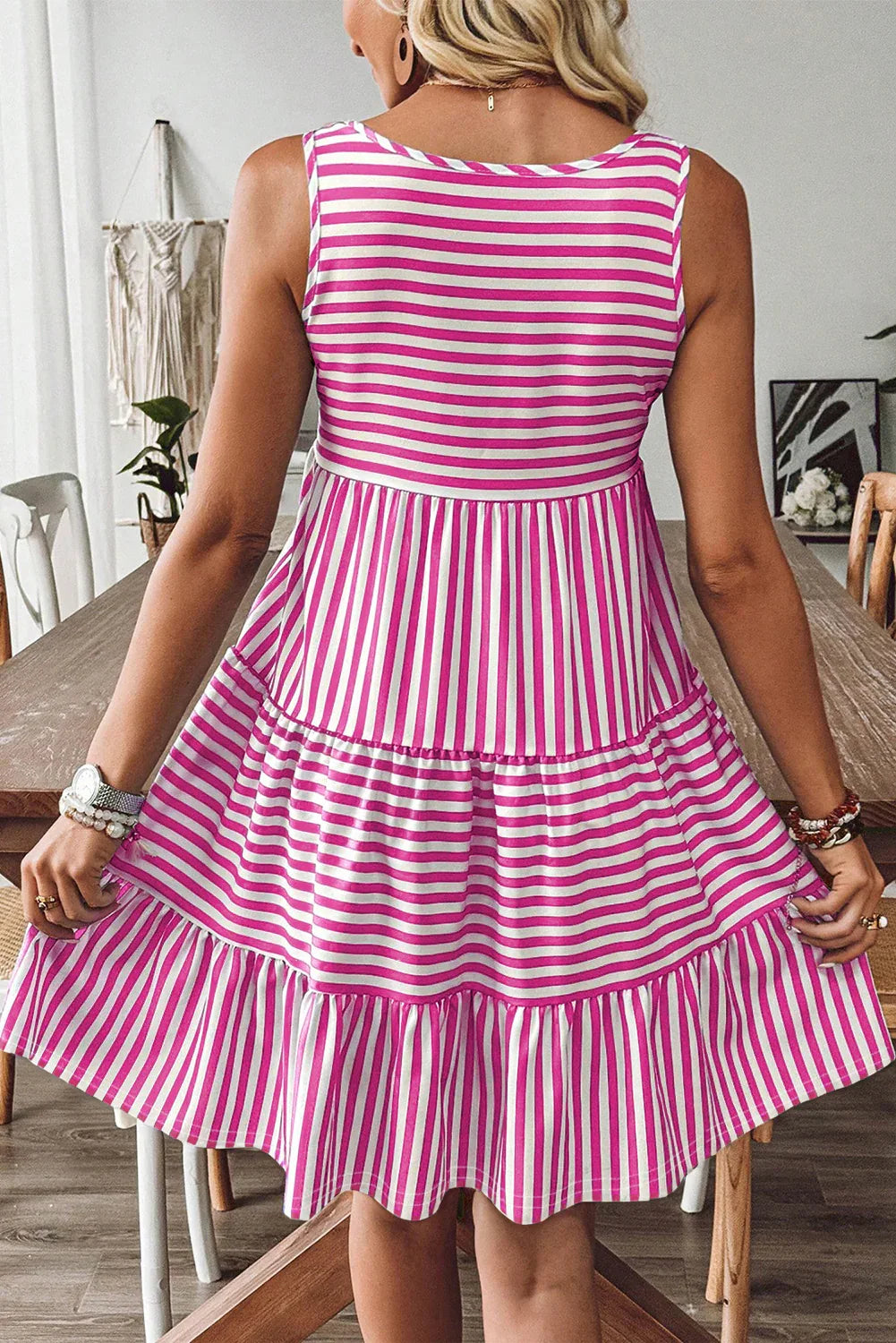 Rose Stripe U Neck Sleeveless Loose Fit Mini Dress - Shello's Creative Boutique
