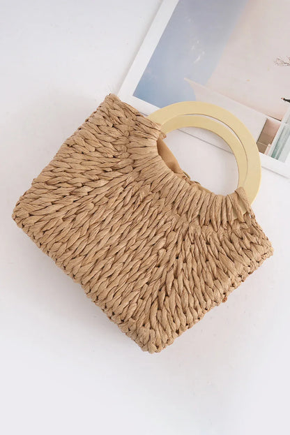 Camel Retro Straw Woven Tote Bag – Eco-Chic Beach & Casual Carryall for Women - Shello's Creative Boutique