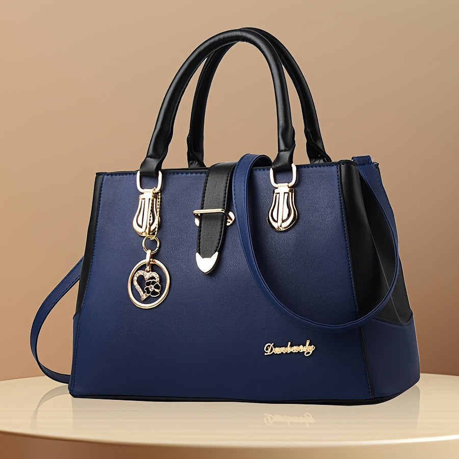Women's Letter Detail Shoulder Bag, Elegant Double Handle Purse, Simple Large Handbag For Work Shello's Creative Boutique