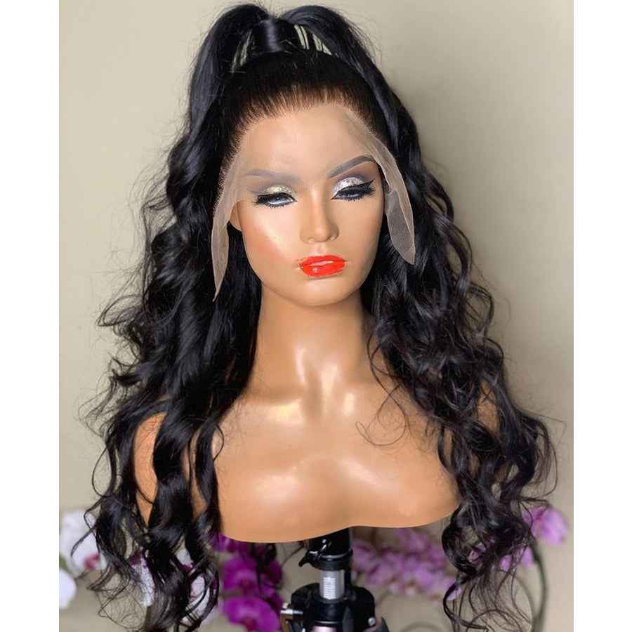 Synthetic Natural Transition Wig Black Big Wave Front Lace Long Curly Hair Silk