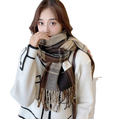 Scarf Female Autumn And Winter With a Hundred Plaid Thickened Student Couple Scarf Male Imitation Cashmere Warm Scarf eprolo