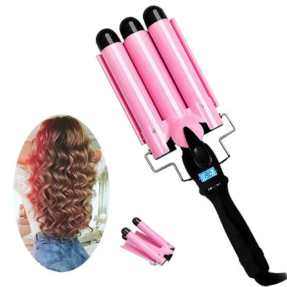 LED Ceramic Triple Barrel Hair Curler Irons Hair Wave Waver Styling Tools Hair Styler Wand - Shello's Creative Boutique