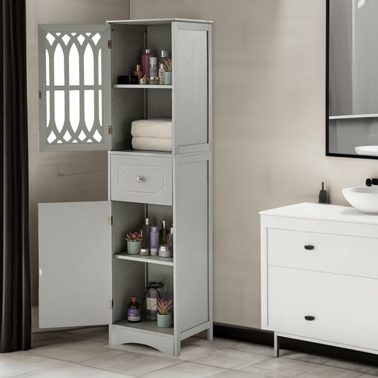 Tall Bathroom Cabinet, Freestanding Storage Cabinet with Drawer and Doors, MDF Board, Acrylic Door, Adjustable Shelf, Grey eprolo