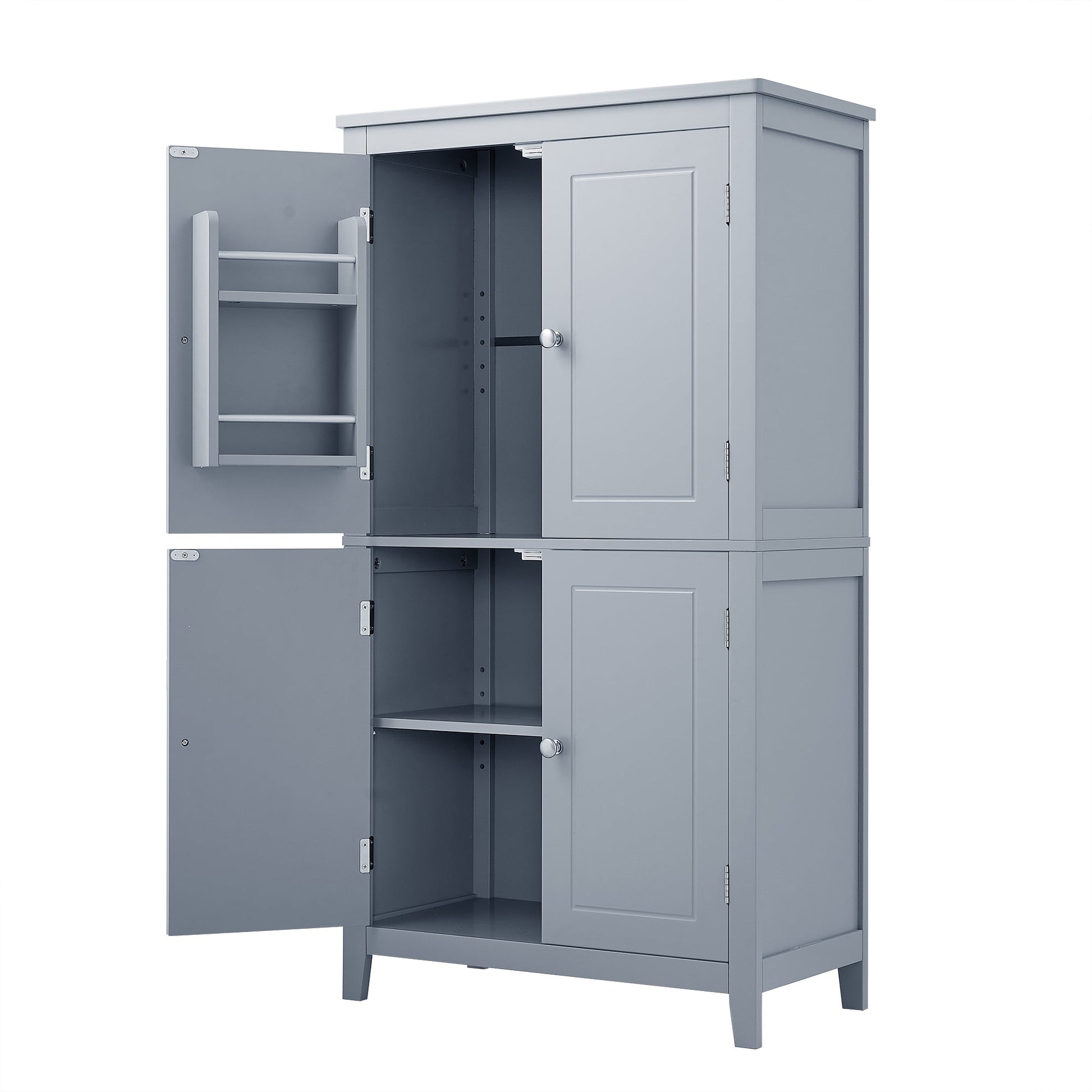 Bathroom floor storage cabinet, bathroom storage cabinet, 4-door independent cabinet, adjustable shelf, adaptive shelf, gray eprolo