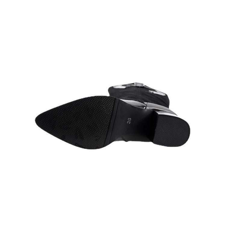 Women's Snake Pattern Splicing Knight Boots 32-48 Large Pointed Tall Boots