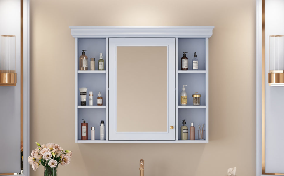 35'' x 28'' Blue Wall Mounted Bathroom Storage Cabinet with Mirror Door, Modern Bathroom Wall Cabinet with Mirror eprolo