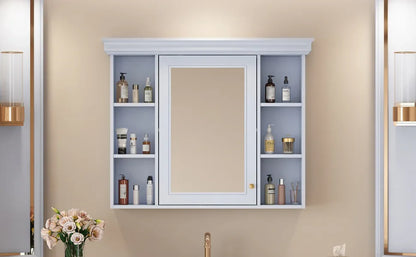 35'' x 28'' Blue Wall Mounted Bathroom Storage Cabinet with Mirror Door, Modern Bathroom Wall Cabinet with Mirror - Shello's Creative Boutique