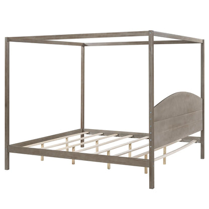 King Size Canopy Platform Bed with Headboard and Support Legs, Brown Wash - Shello's Creative Boutique