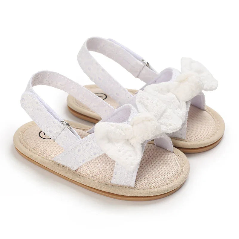 Baby Girl Bow Sandals - Summer Cotton Shoes with Rubber Sole for 0-12 Months | Toddler Footwear - Shello's Creative Boutique