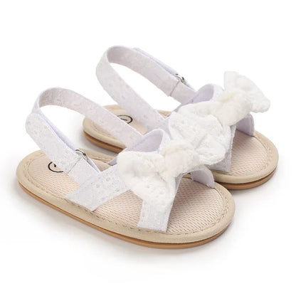 Baby Girl Bow Sandals - Summer Cotton Shoes with Rubber Sole for 0-12 Months | Toddler Footwear - Shello's Creative Boutique