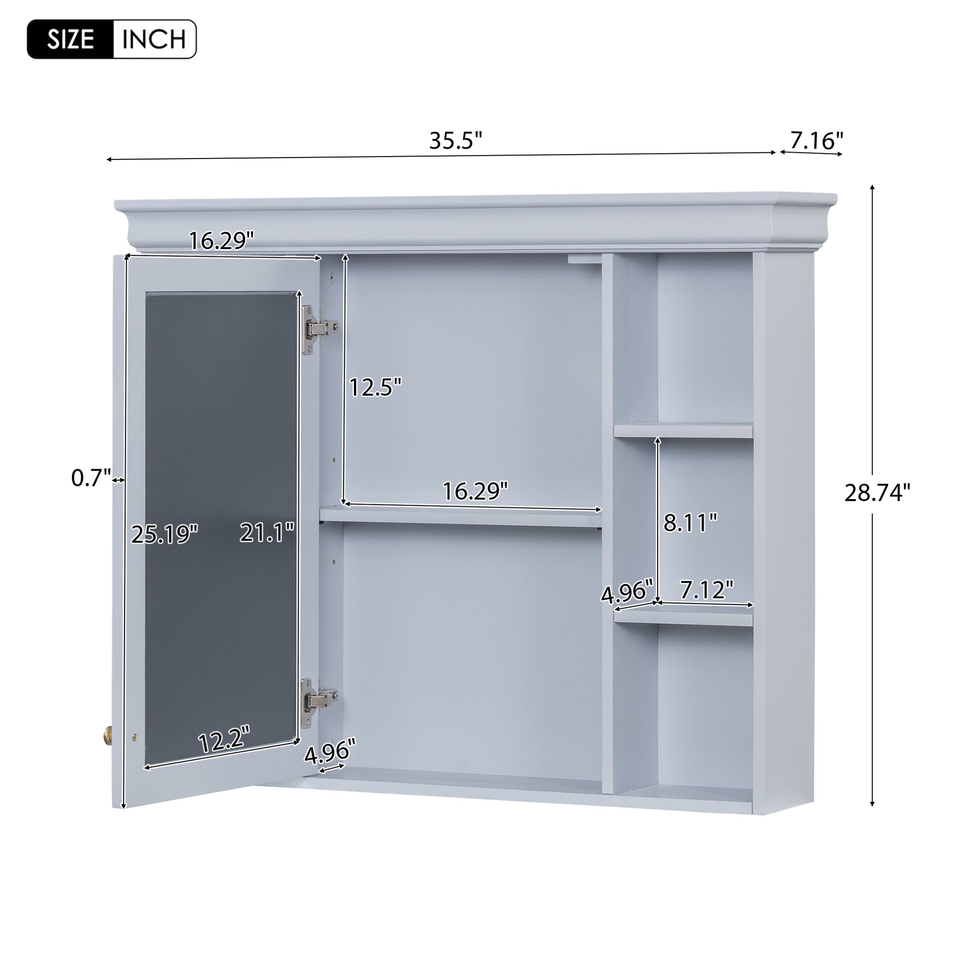 35'' x 28'' Blue Wall Mounted Bathroom Storage Cabinet with Mirror Door, Modern Bathroom Wall Cabinet with Mirror eprolo