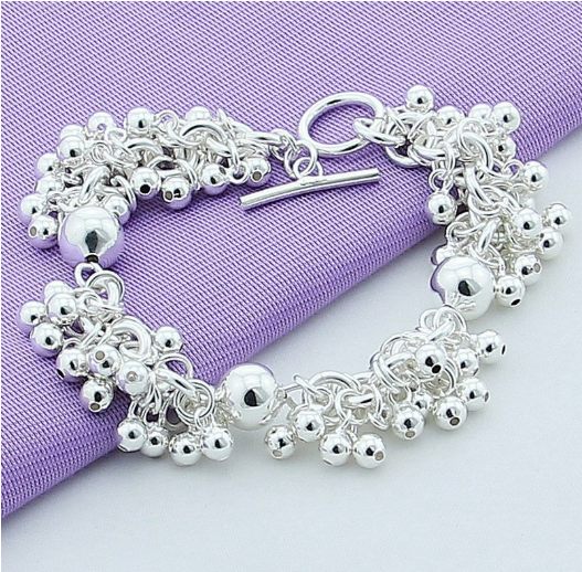 Women Fashion  Silver Jewelry  Solid Silver Grape Bead Charm Chain Bracelets & Bangles For Women Gift eprolo