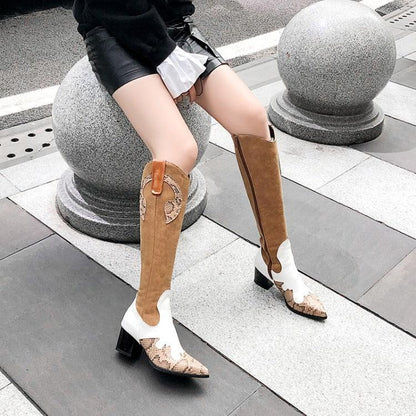 Women's Snake Pattern Knight Boots - Pointed Toe Tall Boots - Shello's Creative Boutique