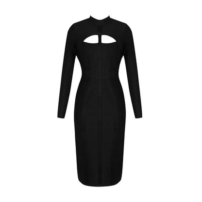 White Hollow Out Bandage Midi Dress - Long Sleeve Bodycon - Shello's Creative Boutique