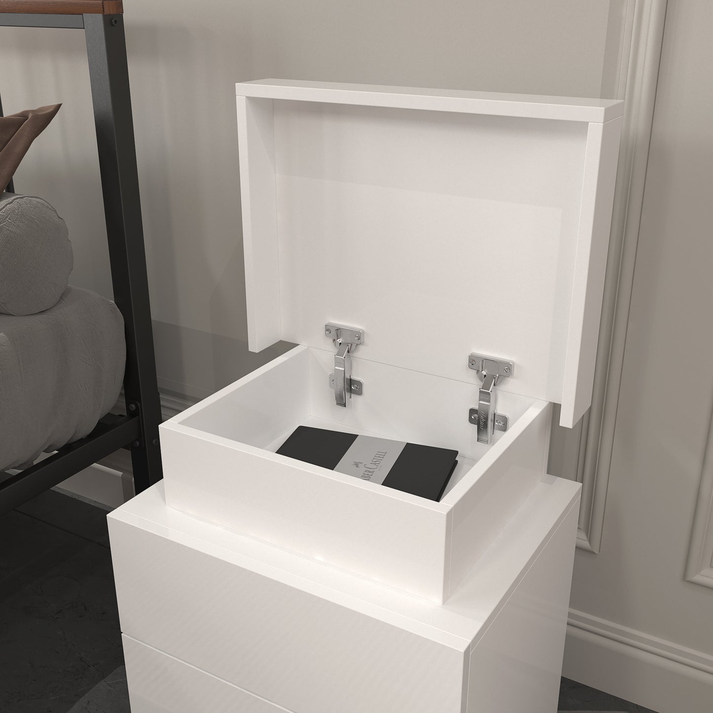 Modern white Nightstand With 2 Storage Drawers,Led Lights, End Table For Bedroom Furniture eprolo