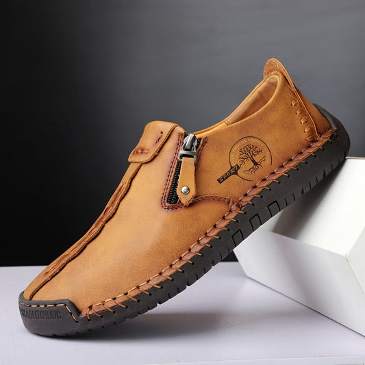 Men'S Vintage Loafers - Handmade Synthetic Shoes with Zipper Closure, Round Toe & Rubber Sole, Brown & Black Design for Casual & Formal Wear, Formal Footwear, Durable Footwear Shello's Creative Boutique