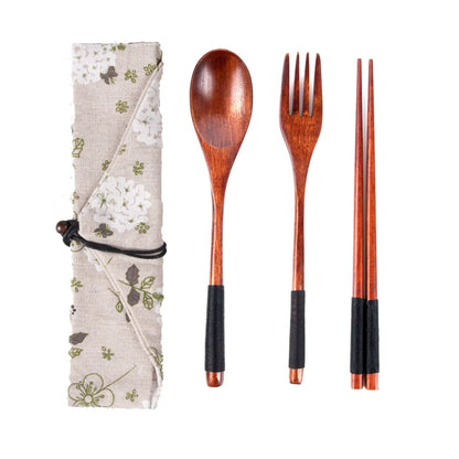 Japanese Style Long Handled Spoons, Forks, Chopsticks, Three Piece Set Of Wooden Portable Tableware, Chopsticks, Spoons, Set - Shello's Creative Boutique