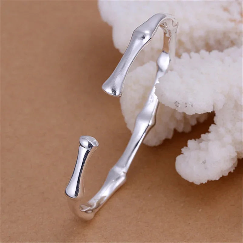 New Romantic Bracelet & Bangles for Women 925 Silver Hot Bamboo Joint Opening Cuff Bracelet Fashion Women Bangles Jewelry - Shello's Creative Boutique