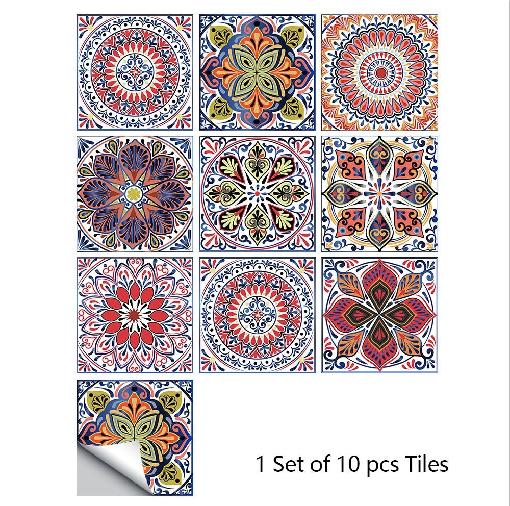 10 Piece Set Of Datura Mosaic Small Flower Imitation Ceramic Tile Sticker For Home Renovation Kitchen And Bathroom Decoration Self-Adhesive Wall Sticker