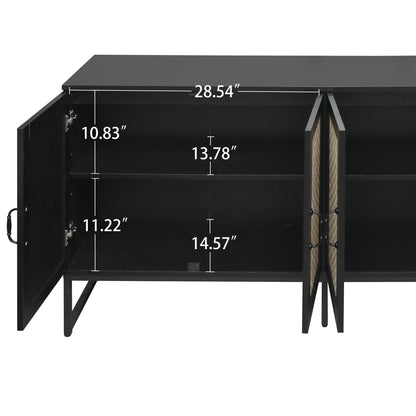 Rattan 4-Door Sideboard , Sideboard Buffet Storage Cabinet,Accent Storage Cabinet , Large Cabinet With 4 Rattan Decorated Doors - Shello's Creative Boutique