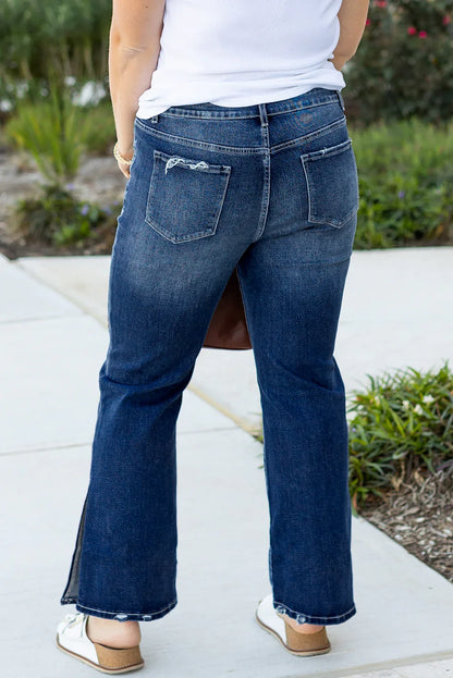 Dirty Blue Distressed Hem Plus Size Flared Jeans - Shello's Creative Boutique