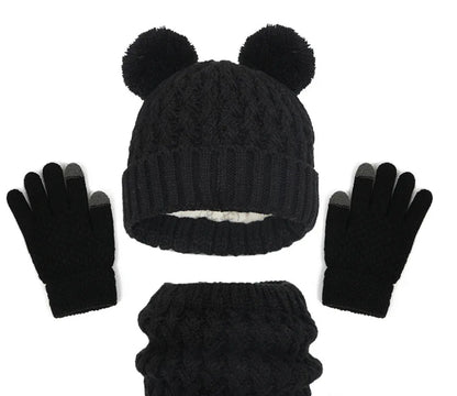 European and American children's hats, scarves, gloves, three piece set, autumn and winter plush and thickened double ball baby hats - Shello's Creative Boutique