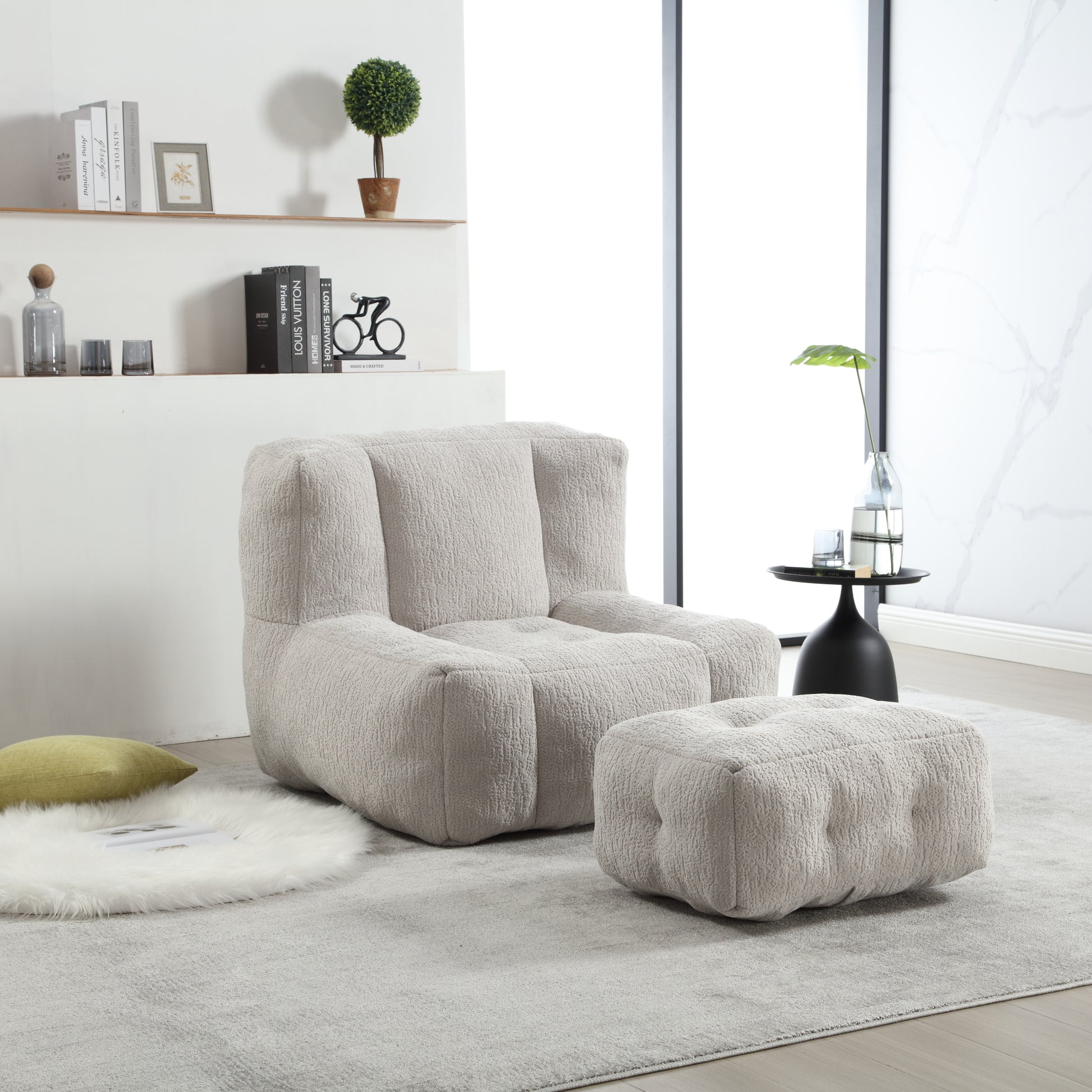 Fluffy bean bag chair Super soft couch chair with memory foam and footstool Indoor modern focus bean bag chair eprolo