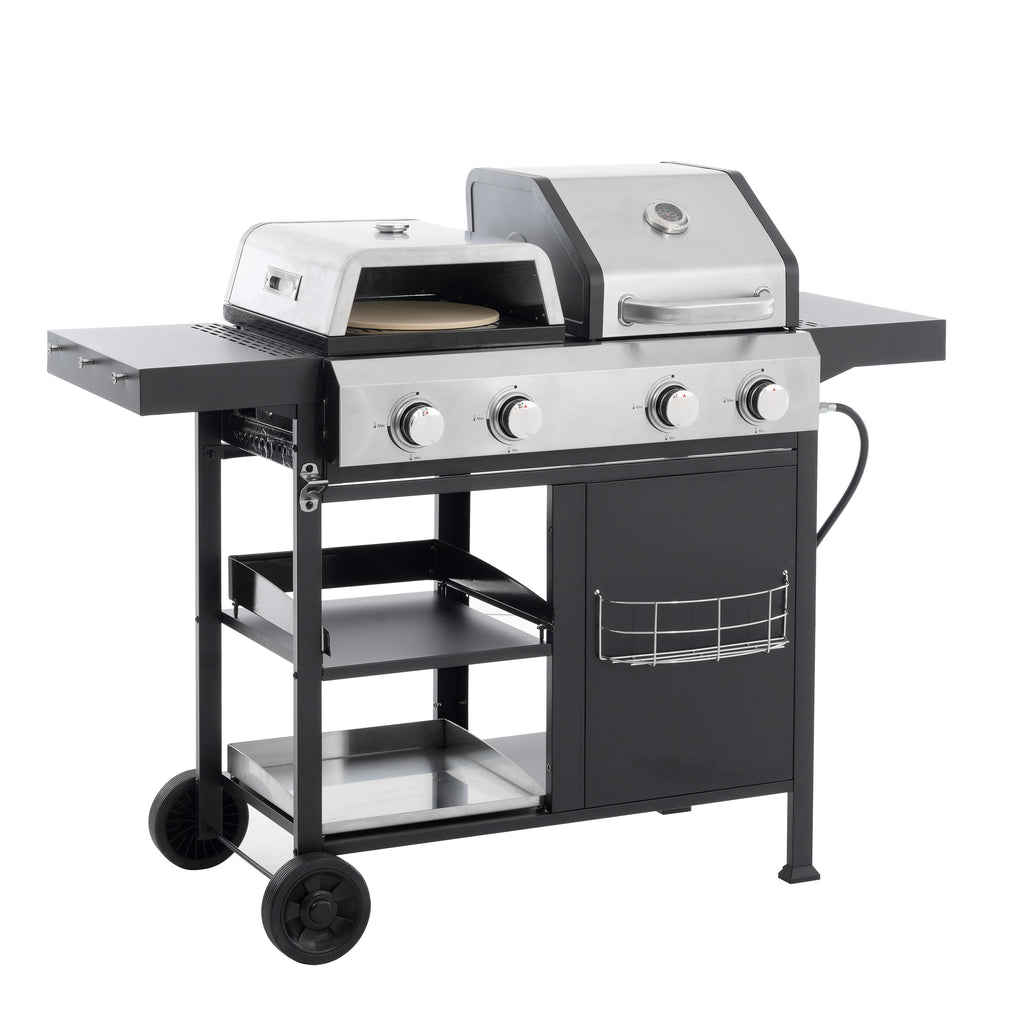 2+2 multifunctional gas barbecue grill and covered grill combination for outdoor cooking - barbecue, barbecue, pizza. eprolo