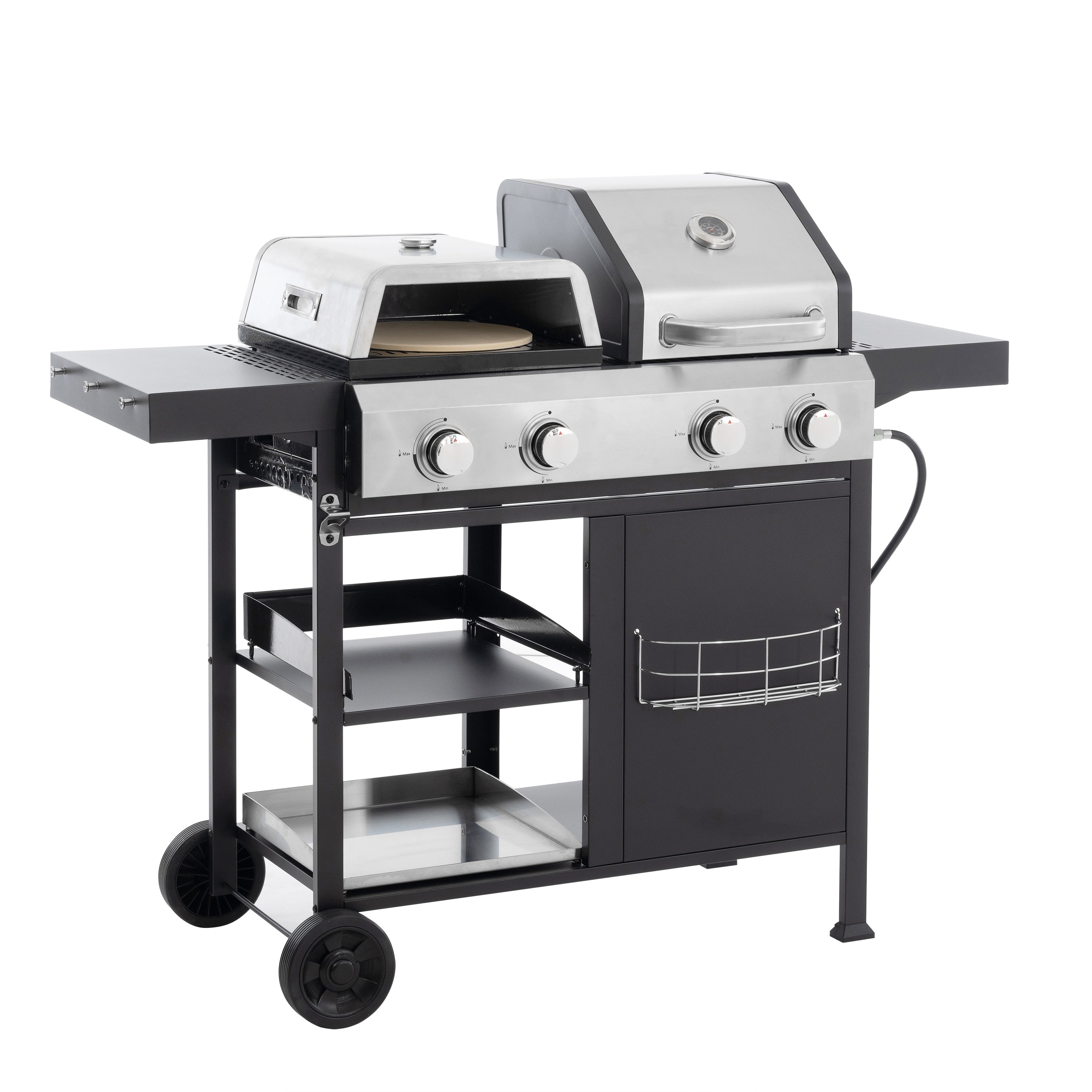 2+2 multifunctional gas barbecue grill and covered grill combination for outdoor cooking - barbecue, barbecue, pizza. eprolo