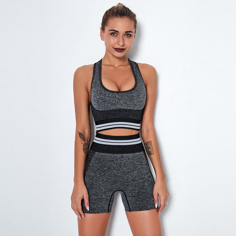 4Pcs Women Vital Seamless Yoga Set Sports Bra+Crop Top Shirts+Shorts+High Waist Leggings Gym Clothing Sports Wear For Women Shello Creative Boutique
