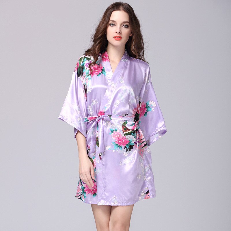 Women Faux Silk Robe Satin Wedding Bride Robe Large Size Sexy Floral Bathrobe Short Nightwear Women Pajamas Kimono eprolo
