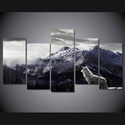 HD Prints Canvas Wall Art Living Room Home Decor Pictures 5 Pieces Snow Mountain Plateau Wolf Paintings Animal Posters Framework - Shello's Creative Boutique