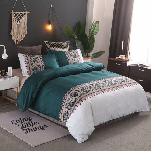 Bohemia style Duvet Cover plain color pattern retro style 2/3pcs Duvet Cover Sets Soft Polyester Bed Linen Flat Pillowcase eprolo