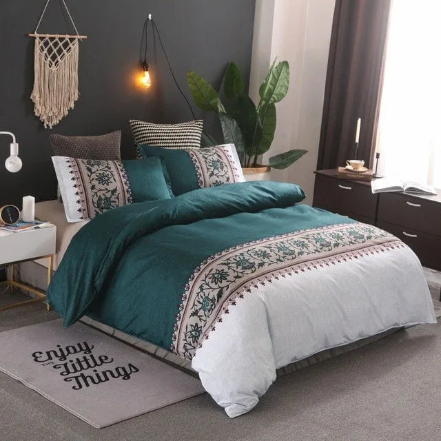 Bohemia style Duvet Cover plain color pattern retro style 2/3pcs Duvet Cover Sets Soft Polyester Bed Linen Flat Pillowcase - Shello's Creative Boutique