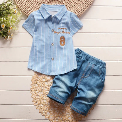 Summer Clothing Sets Stripe Letter 2pcs Girls Clothes Set Gentleman Tracksuit Set - Shello's Creative Boutique