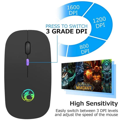 Wireless Mouse Bluetooth RGB Rechargeable Computer Silent Mause LED Backlit Ergonomic - Shello's Creative Boutique