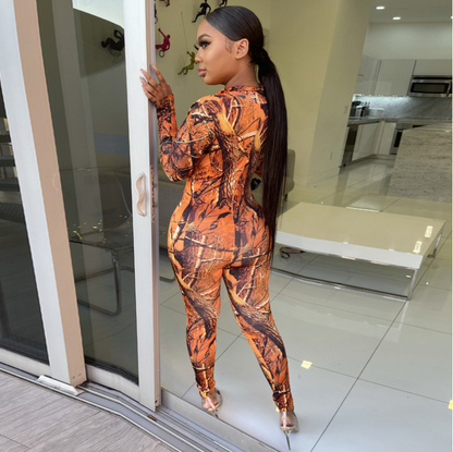 Long Sleeve Print Zip Up Skinny Bodycon Jumpsuit Autumn Winter Women Fashion Sexy Streetwear Casual Romper eprolo