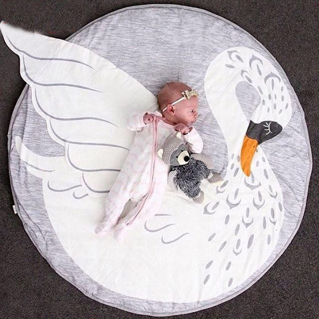 90CM Kids Play Game Mats Round Carpet Rugs Mat Cotton Swan Crawling Blanket Floor Carpet Toys Room Decoration INS Baby Gifts Shello Creative Boutique