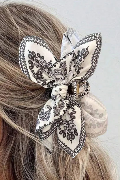 Black Paisley Floral Print Bow Knot Hair Clip – Trendy Boho Hair Accessory for Women - Shello's Creative Boutique