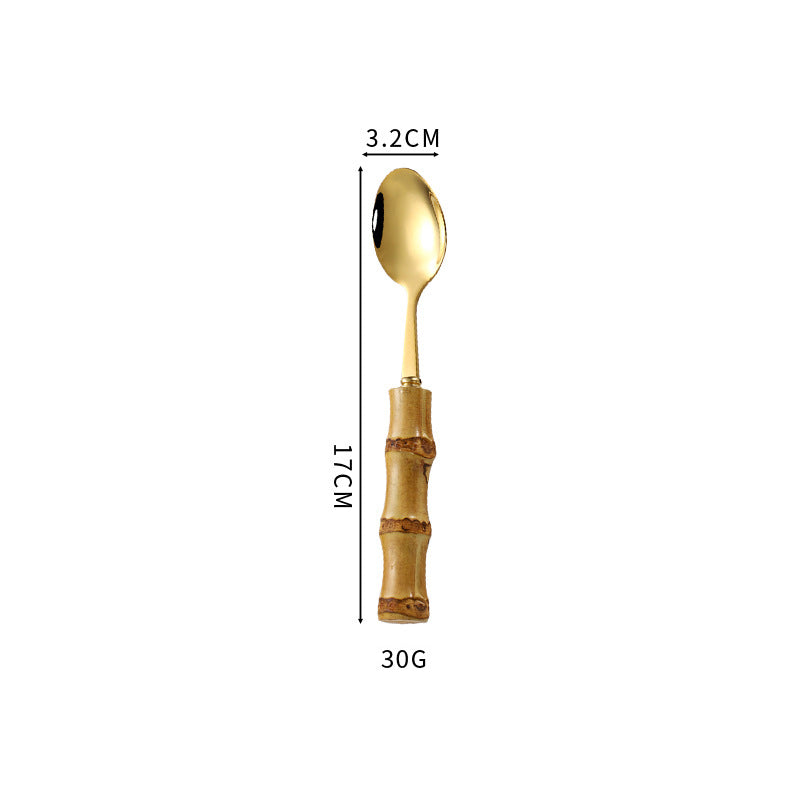 Natural Bamboo Handle Stainless Steel Tableware, Dessert Salad Spoon Fork, Bamboo Joint Handle, Western Food Steak Knife eprolo