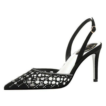 Semi-trail pointed toe rhinestone thin heel bag toe high heel strap - Shello's Creative Boutique