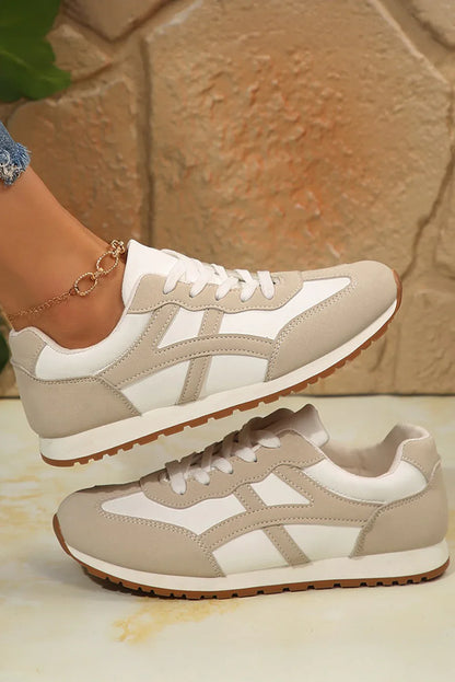 Pink Contrast Lace-Up Sneakers - Round Toe Casual Trainers - Shello's Creative Boutique
