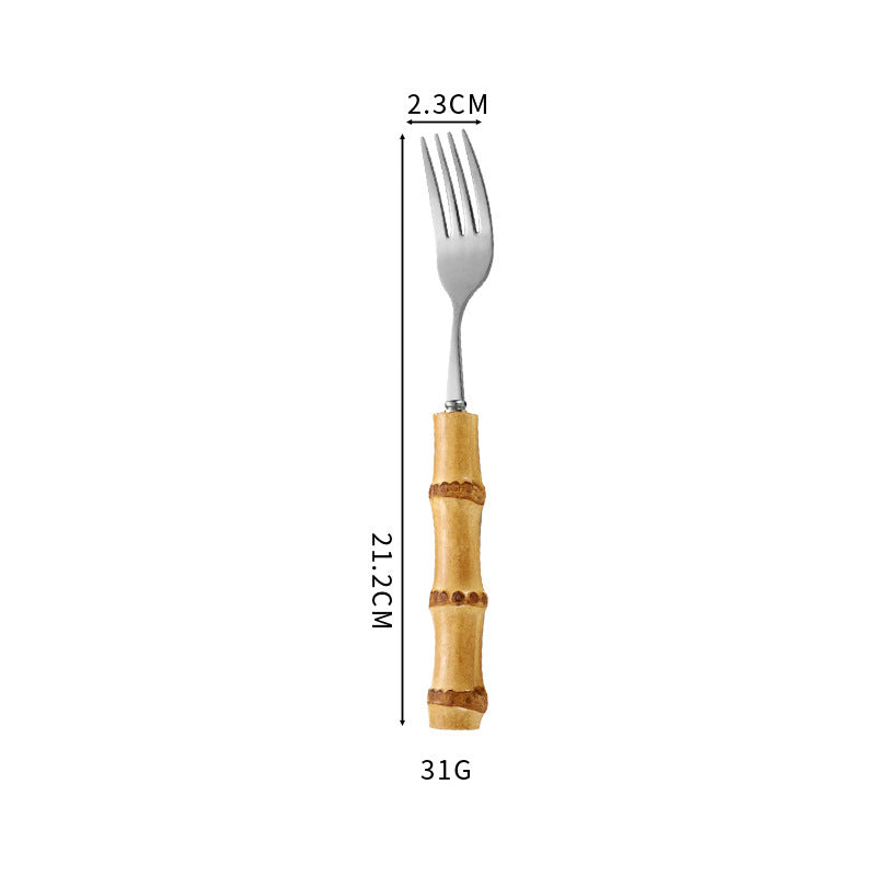 Natural Bamboo Handle Stainless Steel Tableware, Dessert Salad Spoon Fork, Bamboo Joint Handle, Western Food Steak Knife eprolo