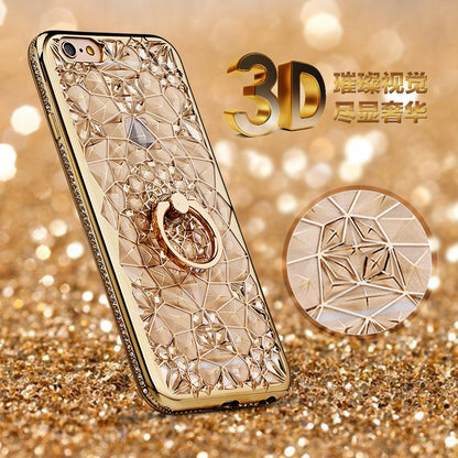 Luxury 3D Glitter Ring Case – Soft TPU Rhinestone Stand Cover for iPhone 5 to XS Max
